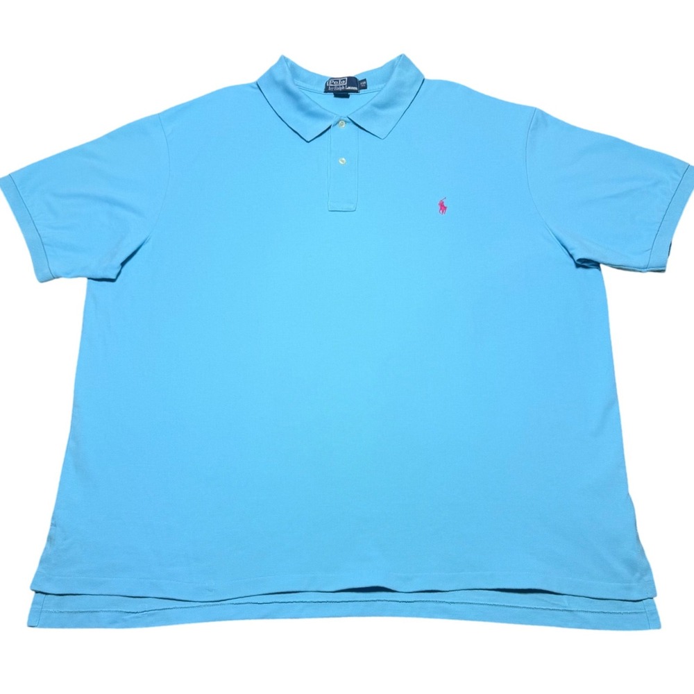 Polo Ralph Lauren Men 4XB Big Short Sleeve Polo Embroidered Aqua Blue Pink Pony